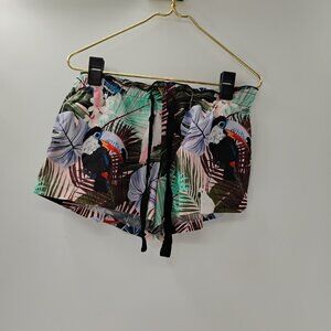 Collection Tropical Bird Print Drawstring Pull On Shorts Size L